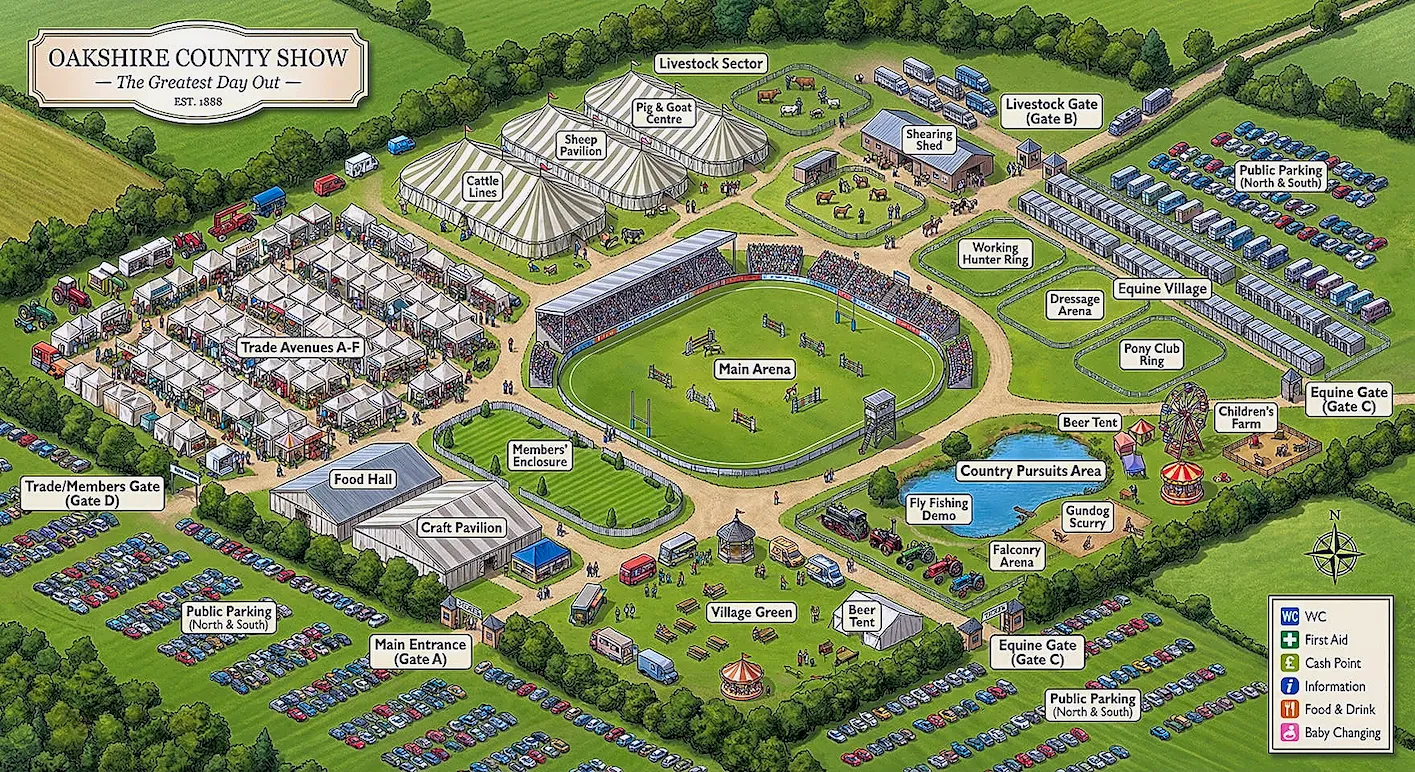 Interactive showground map — tap the pins to explore